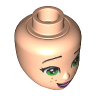 Tête de mini-poupée, yeux verts, lèvres rose foncé, taches de rousseur motif imprimé (Minidoll Head, Green Eyes, Dark Pink Lips, Freckles Print)