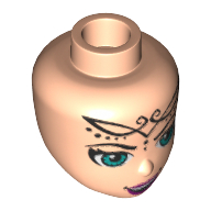 Tête de mini-poupée, yeux azur, lèvres rose foncé, tatouage noir sur le avant motif imprimé (Minidoll Head, Azure Eyes, Dark Pink Lips, Black Tattoo on Forehead Print)