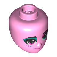 Tête de mini-poupée, Yeux rose foncé, Ombre à paupières turquoise foncé, 3 taches de rousseur (Minidoll Head, Dark Pink Eyes, Dark Turquoise Eye Shadow, 3 Freckles)