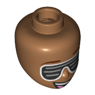 Tête de mini-poupée, sourcils brun rougeâtre, Grandes lunettes de soleil noires à fentes, bouche ouverte, dents (Minidoll Head, Reddish Brown Eyebrows, Big Slotted Black Sunglasses, Open Mouth, Teeth)