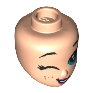 Tête de mini-poupée, yeux turquoise foncé, lèvres rose foncé, taches de rousseur, clin d'œil (Minidoll Head, Dark Turquoise Eyes, Dark Pink Lips, Freckles, Winking)