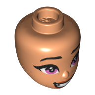 Tête de mini-poupée, grands yeux rose vif, sourire fou, motif : lèvres rouges (Minidoll Head, Big Bright Pink Eyes, Crazy Smile, Red Lips Print)