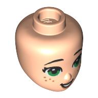 Tête de mini-poupée, yeux verts, taches de rousseur, motif : lèvres pêche (Minidoll Head, Green Eyes, Freckles, Peach Lips Print)