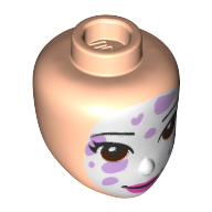 Tête de mini-poupée, visage blanc avec pattes de lavande, motif : lèvres rose foncé (Minidoll Head, White Face with Lavender Paws, Dark Pink Lips Print)