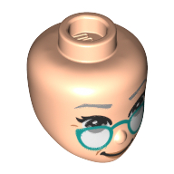 Tête de mini-poupée, sourcils gris bleuté clair, Verres turquoises foncés (Minidoll Head, Light Bluish Grey Eyebrows, Low Dark Turquoise Glasses Print)