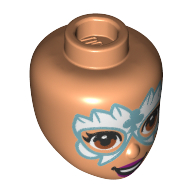 Tête de mini-poupée, yeux orange foncé, Motif imprimé Masque blanc/argent (Minidoll Head, Dark Orange Eyes, White/Silver Mask Print)