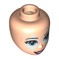 Tête de mini-poupée, yeux bleus, motif imprimé diamants vert d’eau clair (Minidoll Head, Blue Eyes, Light Aqua Diamonds Print)