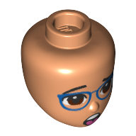 Visuel indicatif Rebrickable de Tête de mini-poupée, lunettes bleu foncé, yeux bruns, motif : effrayé / surpris (Minidoll Head, Dark Blue glasses, Brown Eyes, Scared/Surprised Print)