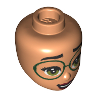Tête de mini-poupée, yeux vert olive, lunettes vert foncé, motif : lèvres rouge foncé (Minidoll Head, Olive Green Eyes, Dark Green Glasses, Dark Red Lips Print)