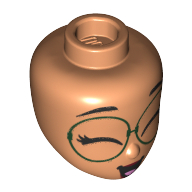 Tête de mini-poupée, yeux fermés, grandes lunettes vert foncé motif imprimé (Minidoll Head, Closed Eyes, Large Dark Green Glasses Print)
