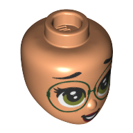 Tête de mini-poupée, Grands yeux vert olive, Grandes lunettes motif imprimé (Minidoll Head, Large Olive Green Eyes, Large Glasses Print)
