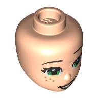 Visuel indicatif Rebrickable de Tête de mini-poupée, yeux verts, taches de rousseur, motif : sourire de travers (Minidoll Head, Green Eyes, Freckles, Crooked Smile Print)