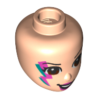 Tête de mini-poupée, yeux brun foncé, motif imprimé éclair magenta / turquoise foncé (Minidoll Head, Dark Brown Eyes, Magenta/Dark Turquoise Lightning Bolt Print)