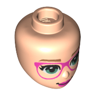Tête de mini-poupée, sourcils nougat, lunettes rose foncé et lèvres, motif : yeux vert sable (Minidoll Head, Nougat Eyebrows, Dark Pink Glasses and Lips, Sand Green Eyes Print)