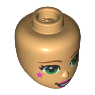 Tête de mini-poupée, yeux verts, Lèvres roses brillantes et Motif imprimé étoiles (Minidoll Head, Green Eyes, Bright Pink Lips and Stars Print)