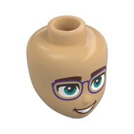Tête de mini-poupée, Lunettes violettes, Yeux turquoise foncés, Sourire bouche ouverte (Minidoll Head, Purple Glasses, Dark Turquoise Eyes, Open Mouth Smile)