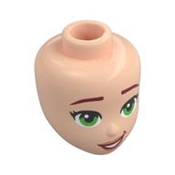Tête de mini-poupée, Sourcils rouge foncé, Yeux verts vifs, Lèvres rouges foncées motif imprimé (Minidoll Head, Dark Red Eyebrows, Bright Green Eyes, Dark Red Lips Print)