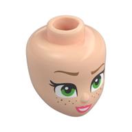 Tête de mini-poupée, sourcils beige foncé, yeux vert vif, taches de rousseur, lèvres de corail motif imprimé (Minidoll Head, Dark Tan Eyebrows, Bright Green Eyes, Freckles, Coral Lips Print)