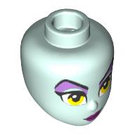 Tête de mini-poupée, Fard à paupières lavande, yeux jaunes, lèvres violet foncé motif imprimé (Minidoll Head, Lavender Eyeshadow, Yellow Eyes, Dark Purple Lips Print)
