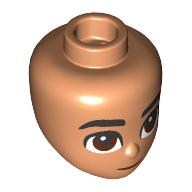 Tête de mini-poupée, sourcils épais noirs, yeux brun rougeâtre, motif : lèvres rouge foncé (Minidoll Head, Black Thick Eyebrows, Reddish Brown Eyes, Dark Red Lips Print)