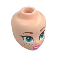 Tête de mini-poupée, Sourcils de nougat, yeux turquoise foncé, taches de rousseur, lèvres roses foncées, bouche ouverte (Minidoll Head, Nougat Eyebrows, Dark Turquoise Eyes, Freckles, Dark Pink Lips, Open Mouth Smile)