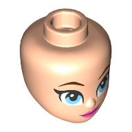 Tête de mini-poupée, sourcils brun foncé, Bleu clair vif, lèvres rose foncé, bouche fermée (Minidoll Head, Dark Brown Eyebrows, Bright Light Blue, Dark Pink Lips, Closed Mouth)