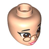 Tête de mini-poupée, yeux brun rougeâtre, lunettes beige foncé, motif : lèvres corail (Minidoll Head, Reddish Brown Eyes, Dark Tan Glasses, Coral Lips Print)
