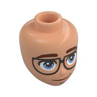 Visuel indicatif Rebrickable de Tête de mini-poupée, sourcils rouge foncé, yeux bleu clair vif, lunettes noires (Minidoll Head, Dark Red Eyebrows, Bright Light Blue Eyes, Black Glasses)