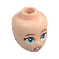 Tête de mini-poupée, sourcils nougat, yeux bleu clair vif, taches de rousseur, bouche ouverte (Minidoll Head, Nougat Eyebrows, Bright Light Blue Eyes, Freckles, Open Mouth)