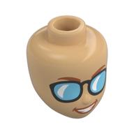 Tête de mini-poupée, sourcils orange foncé, lèvres, lunettes noires, Verre bleu clair (Minidoll Head, Dark Orange Eyebrows, Lips, Black Glasses, Bright Light Blue Glass)