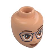 Tête de mini-poupée, sourcils brun rougeâtre, lunettes bleu foncé (Minidoll Head, Reddish Brown Eyebrows, Dark Blue Glasses)