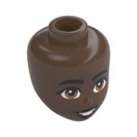 Tête de mini-poupée, sourcils noirs, yeux brun clair, sourire bouche ouverte (Minidoll Head, Black Eyebrows, Light Brown Eyes, Open Mouth Smile)