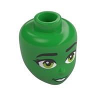 Tête de mini-poupée, sourcils noirs, yeux vert citron, lèvres vertes, taches de rousseur, sourire bouche ouverte (Minidoll Head, Black Eyebrows, Lime Eyes, Green Lips, Freckles, Open Mouth Smile)