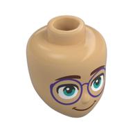 Tête de mini-poupée, sourcils beige foncé, lunettes pourpre foncé, yeux bleu clair vif (Minidoll Head, Dark Tan Eyebrows, Dark Purple Glasses, Bright Light Blue Eyes)