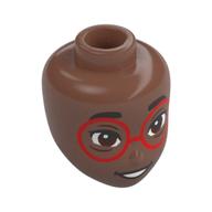 Tête de mini-poupée, sourcils épais noirs, lunettes rouges, yeux brun rougeâtre, bouche ouverte (Minidoll Head, Thick Black Eyebrows, Red Glasses, Reddish Brown Eyes, Open Mouth)