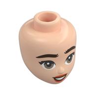 Tête de mini-poupée, sourcils épais brun foncé, yeux gris bleuté clair, lèvres orange foncé (Minidoll Head, Thick Dark Brown Eyebrows, Light Bluish Grey Eyes, Dark Orange Lips)