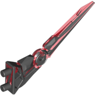 Visuel indicatif Rebrickable de Grande lame d'arme de figurine / griffe / pointe, docteur de sorcière, motif rouge marbré (Large Figure Weapon Blade / Claw / Spike, Witch Doctor, Marbled Red Pattern)