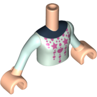 Visuel indicatif Rebrickable de Torse de mini-poupée fille avec pull vert d’eau lumière avec col bleu foncé, manches vert d’eau lumière motif imprimé, mains nougat clair (Minidoll Torso Girl with Light Aqua Sweater with Dark Blue Collar, Light Aqua Sleeves Print, Light Nougat Hands)