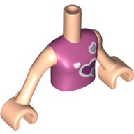 Visuel indicatif Rebrickable de Torse de mini-poupée Fille avec haut rose foncé avec motif imprimé cœurs, bras et mains nougat clair (Minidoll Torso Girl with Dark Pink Top with Hearts Print, Light Nougat Arms and Hands)