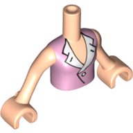 Visuel indicatif Rebrickable de Torse de mini-poupée fille avec blouse rose vif haut avec col ouvert et bouton motif imprimé, bras et mains nougat clair (Minidoll Torso Girl with Bright Pink Blouse Top with Open Collar and Button Print, Light Nougat Arms and Hands)