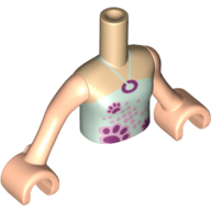 Visuel indicatif Rebrickable de Mini-poupée torse fille avec la lumière vert d’eau licol cou haut avec patte imprime motif imprimé, bras et mains nougat clair (Minidoll Torso Girl with Light Aqua Halter Neck Top with Paw Prints Print, Light Nougat Arms and Hands)