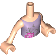 Visuel indicatif Rebrickable de Torse de mini-poupée Fille avec le dessus violet moyen avec le motif imprimé de fleurs, bras et mains nougat clair (Minidoll Torso Girl with Medium Violet Top with Flowers Print, Light Nougat Arms and Hands)