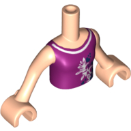 Visuel indicatif Rebrickable de Torse de mini-poupée Fille avec haut magenta avec motif imprimé papillon, bras et mains nougat clair (Minidoll Torso Girl with Magenta Top with Butterfly Print, Light Nougat Arms and Hands)