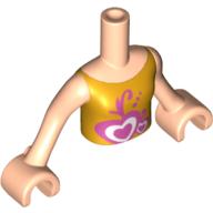Visuel indicatif Rebrickable de Torse de mini-poupée Fille avec Orange gilet haut avec cœurs motif imprimé, bras et mains nougat clair (Minidoll Torso Girl with Orange Vest Top with Hearts Print, Light Nougat Arms and Hands)