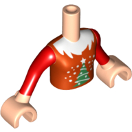 Torse de mini-poupée Fille avec le dessus rouge avec le motif imprimé d'arbre de Noël, manches rouges et mains nougat clair (Minidoll Torso Girl with Red Top with Christmas Tree Print, Red Sleeves and Light Nougat Hands)