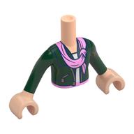 Visuel indicatif Rebrickable de Torse de mini-poupée Fille avec veste vert foncé, chemise blanche, motif imprimé écharpe rose vif, bras et mains nougat clair (Minidoll Torso Girl with Dark Green Jacket, White Shirt, Bright Pink Scarf Print, Light Nougat Arms and Hands)