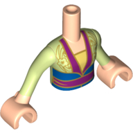 Visuel indicatif Rebrickable de Torse de mini-poupée Fille avec chemise jaune clair vif avec kimono, manches vert jaunâtre et mains de nougat clair (Mulan) (Minidoll Torso Girl with Bright Light Yellow Shirt with Kimono, Yellowish Green Sleeves and Light Nougat Hands (Mulan))