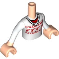 Visuel indicatif Rebrickable de Torse de mini-poupée Fille avec chandail blanc avec renne rouge, motif imprimé manches blanches, bras et mains nougat clair (Minidoll Torso Girl with White Sweater with Red Reindeer, White Sleeves Print, Light Nougat Arms and Hands)