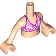 Visuel indicatif Rebrickable de Torse de mini-poupée Fille avec un haut de bikini rose foncé et blanc avec motif imprimé Magenta Edges, bras et mains nougat clair (Minidoll Torso Girl with Dark Pink and White Bikini Top with Magenta Edges Print, Light Nougat Arms and Hands)