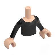 Visuel indicatif Rebrickable de Torse de mini-poupée Fille avec motif imprimé robe noire, bras et mains nougat clair (Minidoll Torso Girl with Black Dress Print, Light Nougat Arms and Hands)